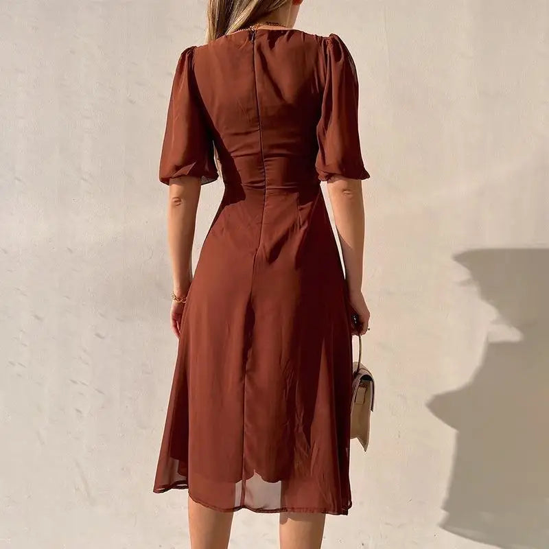 Low Cut Mid Length Slit Dress