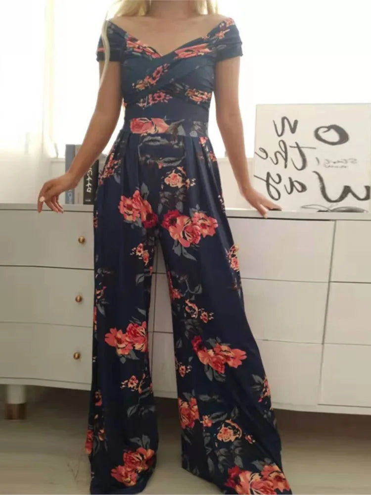 High Waist Off Shoulder Jumpsuits
