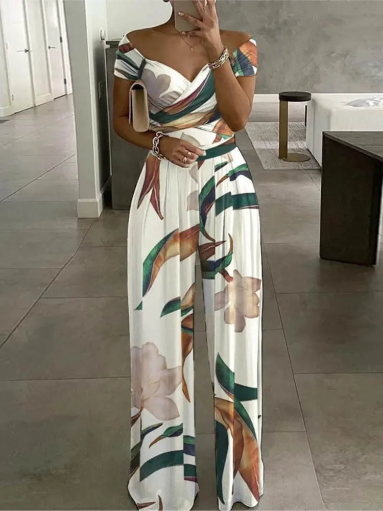 High Waist Off Shoulder Jumpsuits