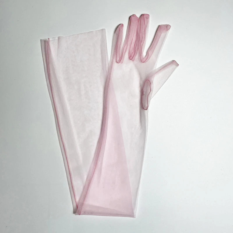 Ultra Tulle Gloves Mesh Sheers Full Finger Elbow Long Gloves