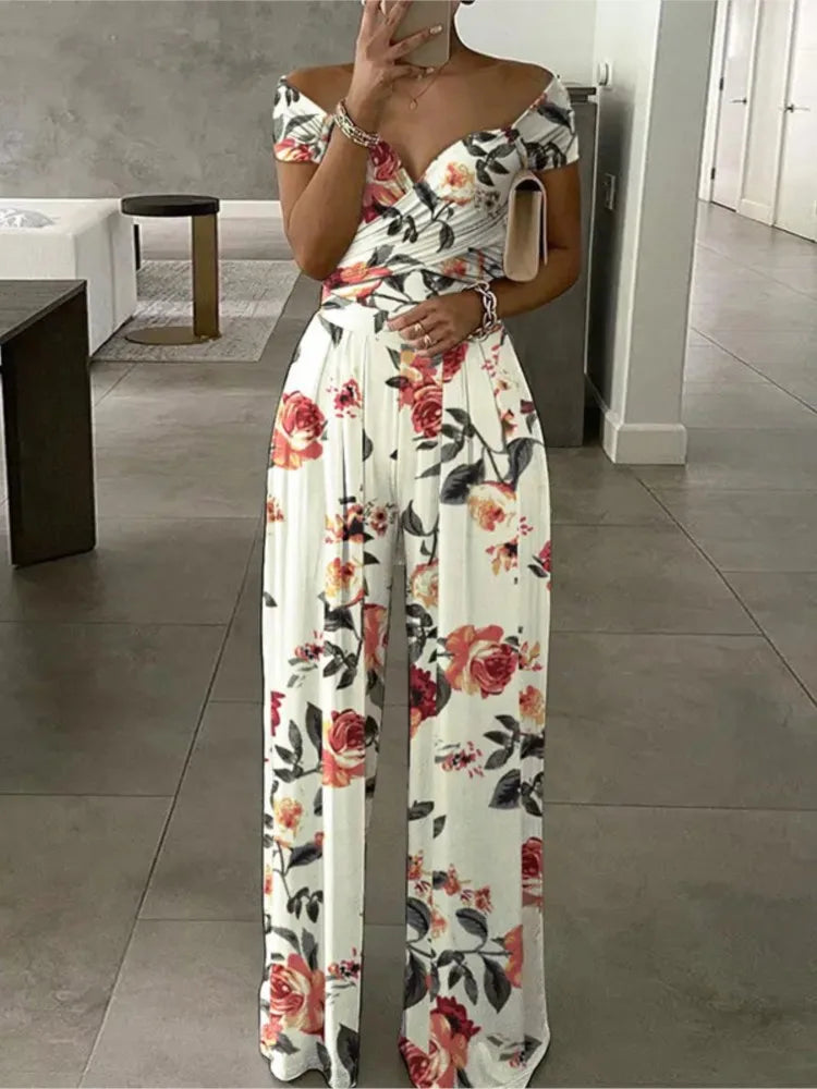 High Waist Off Shoulder Jumpsuits