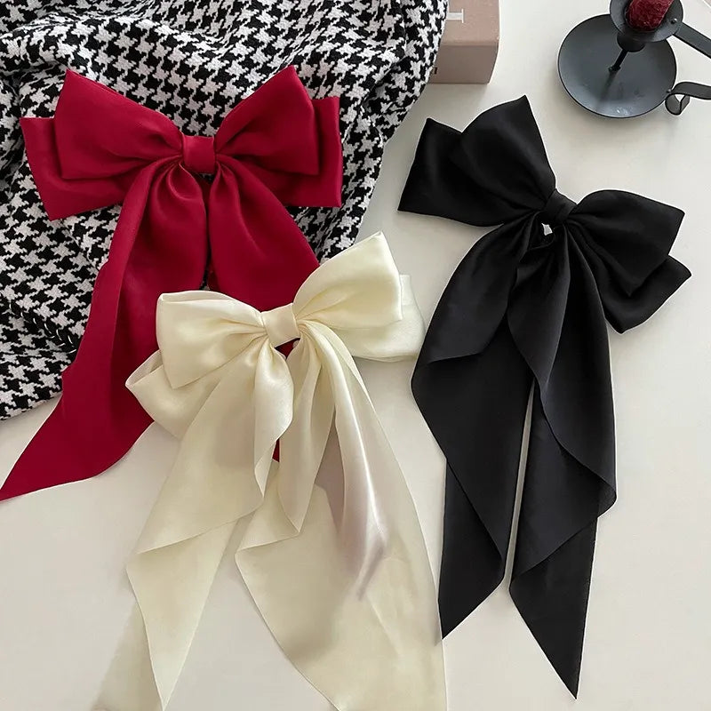 Satin Ribbon Big Bows Hairpin Spring Clips