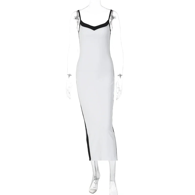Maxi Dress White V Square Neck Sleeveless