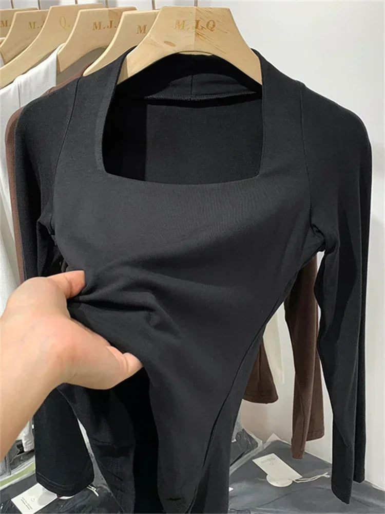 Skinny Cotton Long Sleeve Crop Tops