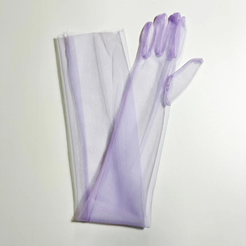 Ultra Tulle Gloves Mesh Sheers Full Finger Elbow Long Gloves