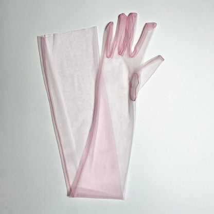 Ultra Tulle Gloves Mesh Sheers Full Finger Elbow Long Gloves