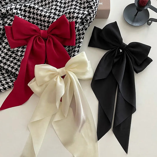 Satin Ribbon Big Bows Hairpin Spring Clips